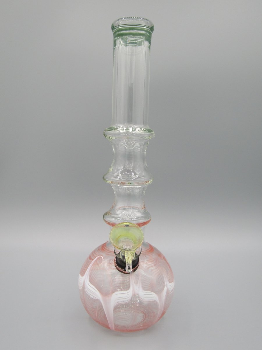 Front view 9" 3 ring water bong with raked dual color glass.