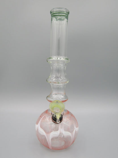 Front view 9" 3 ring water bong with raked dual color glass.