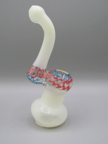 Right side view 6" frosted swirl bubbler with red/blue color combo. 