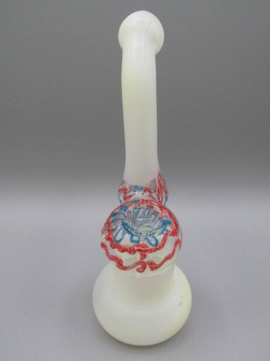 Front view 6" frosted swirl bubbler with red/blue color combo. 