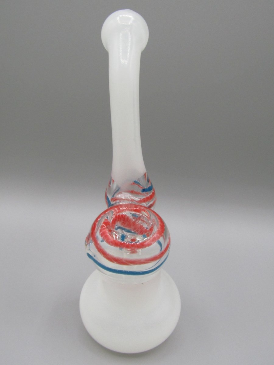 Front view 6" frosted swirl bubbler with red/blue color combo. 