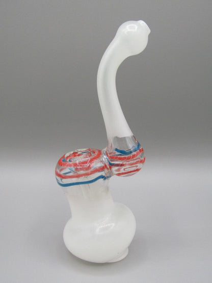 Left side view 6" frosted swirl bubbler with red/blue color combo. 