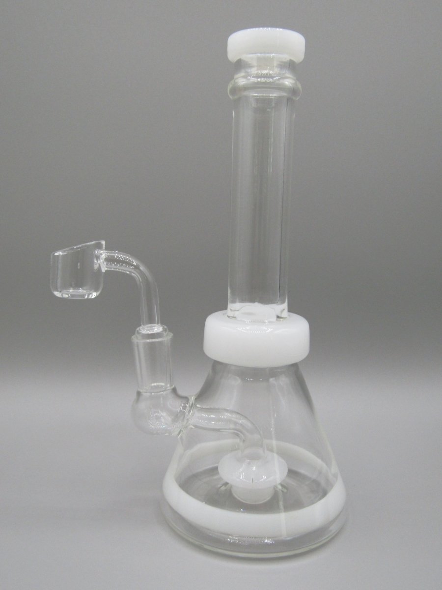 Left side view 8" straight beaker rig with white color accents.