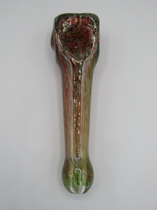 Top view 5" hand pipe with cubed bowl and green/red color.