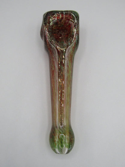 Top view 5" hand pipe with cubed bowl and green/red color.