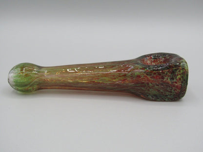 Right side view 5" hand pipe with cubed bowl and green/red color.