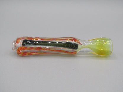 Right side view 3" Dichro Chillum yellow/orange/black color.