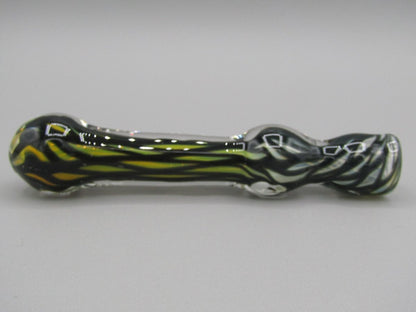 Right side view 5.5" chillum w/ fumed ribbons yellow/white/black/green color.