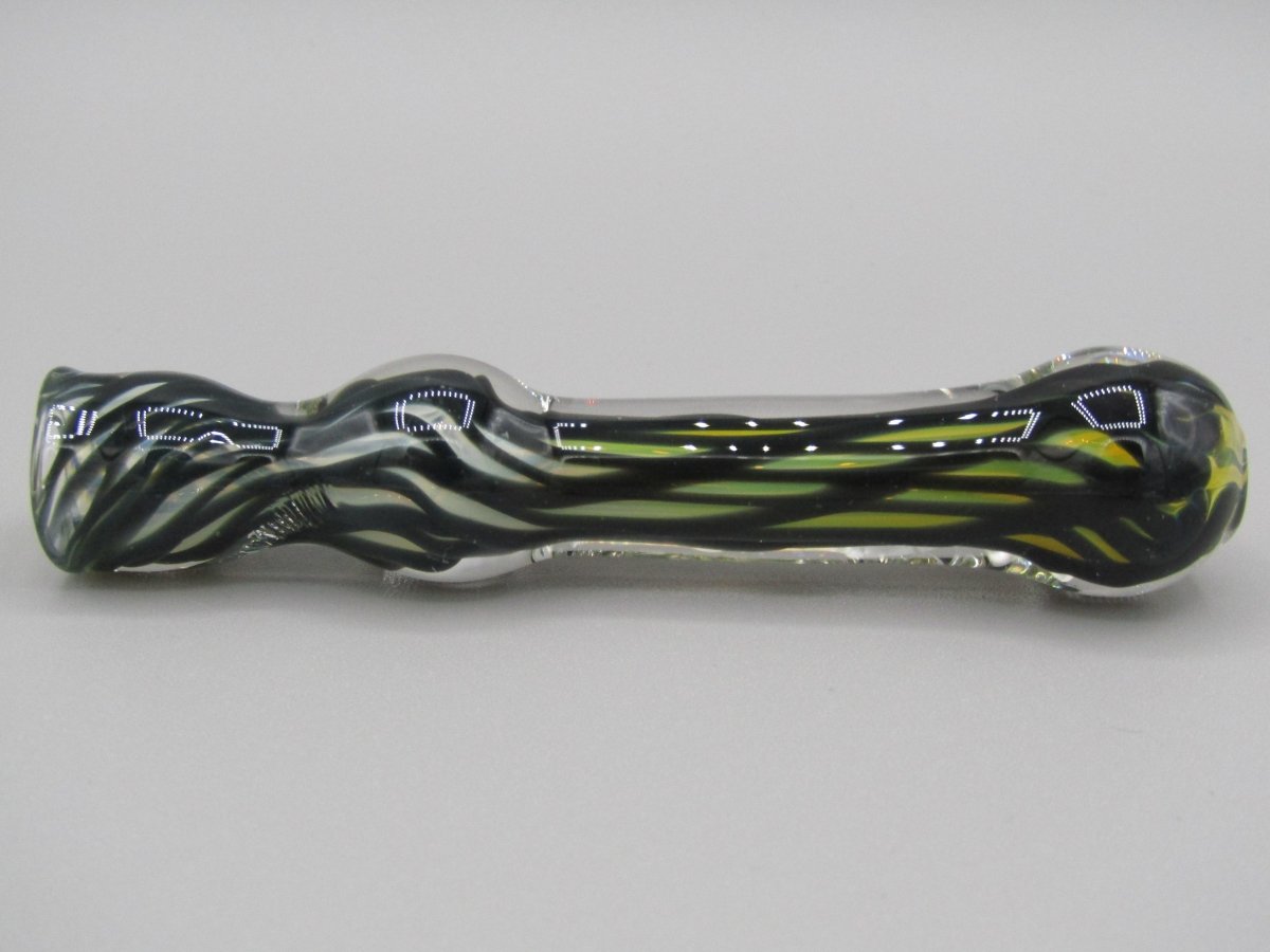 Left side view 5.5" chillum w/ fumed ribbons yellow/white/black/green color.