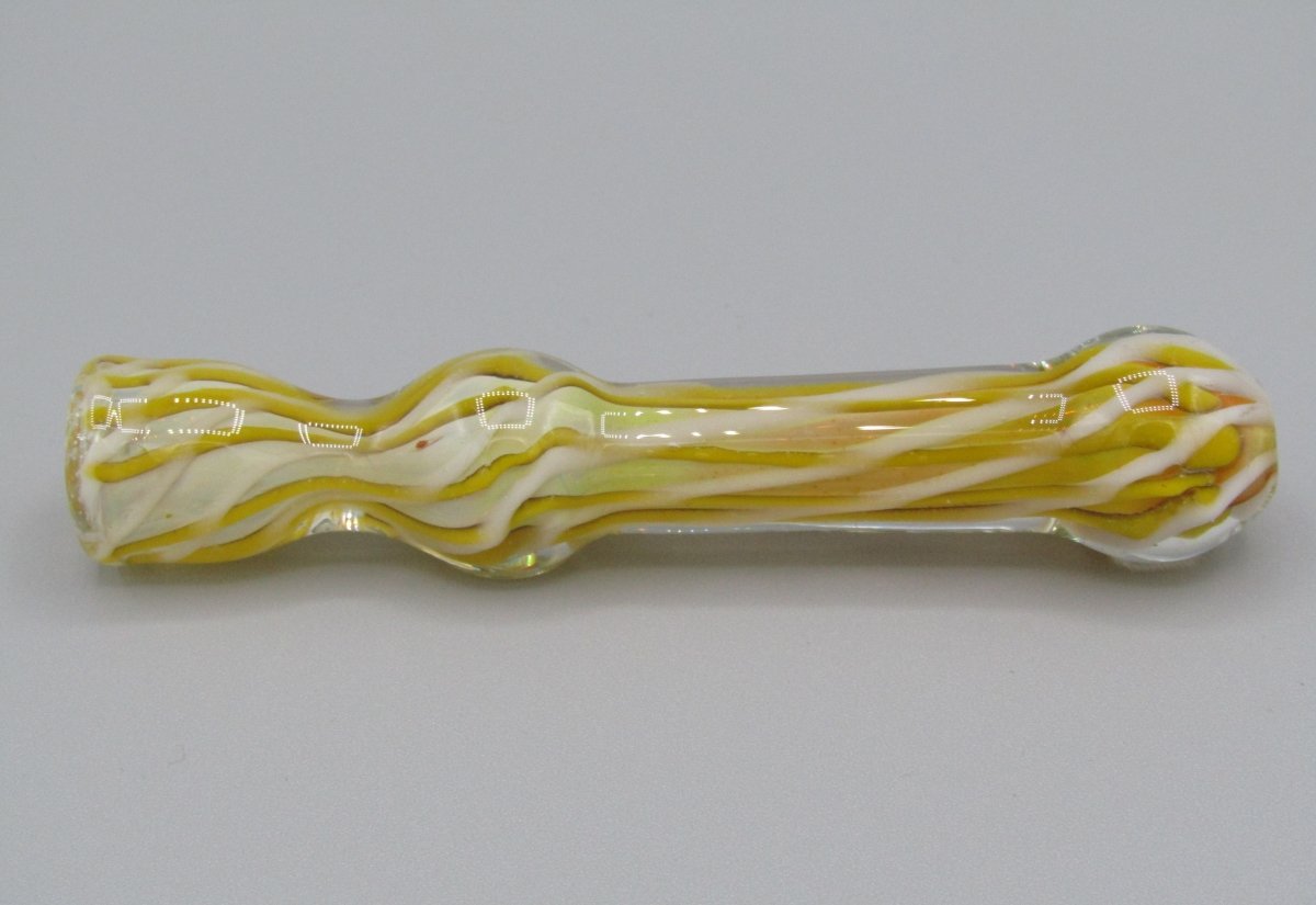 Left side view 5.5" chillum w/ fumed ribbons yellow/white color.