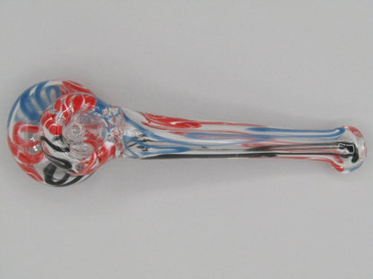 Top view 4" mini swirl bubbler with black, red, and blue color combo.