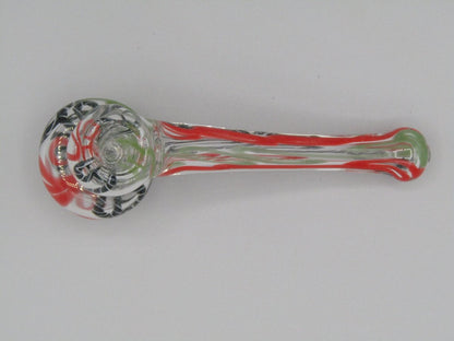 Top view 4" mini swirl bubbler with black, orange, and green color combo.