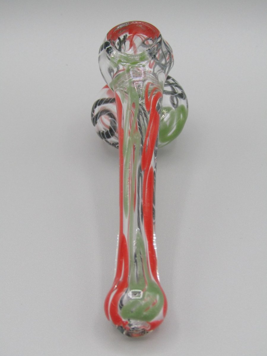 POV 4" mini swirl bubbler with black, orange, and green color combo.