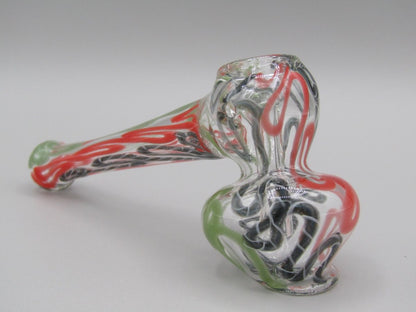 Zoom view 4" mini swirl bubbler with black, orange, and green color combo.