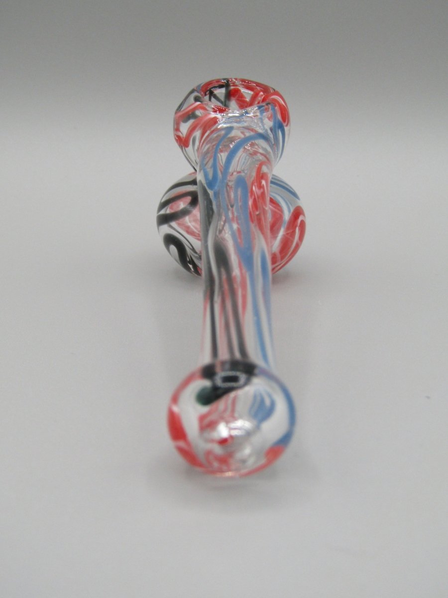 POV 4" mini swirl bubbler with black, red, and blue color combo.