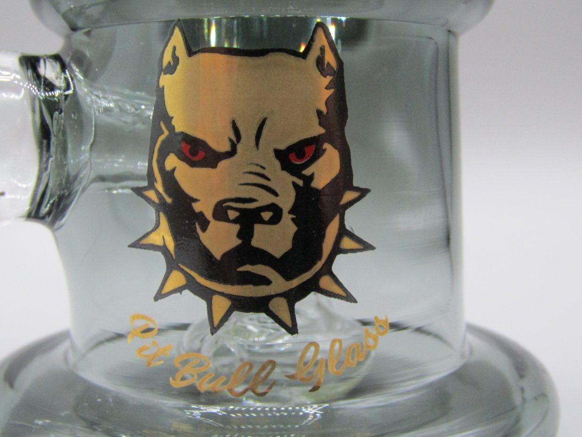 Zoom view Pit Bull Glass decal, red eyed pit bull with spiked collar.