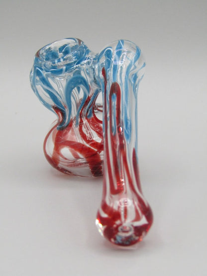 POV 4" sidecar swirl hammer bubbler w/ blue and red color accents.