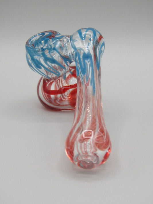 POV 4" sidecar swirl hammer bubbler w/ blue and red color accents.