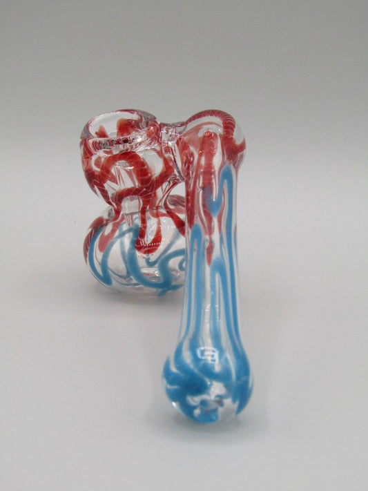 POV 4" sidecar swirl hammer bubbler w/ blue and red color accents.