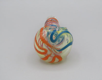 Zoom view 5" twisted spiral glass hand pipe blue/orange color combo.