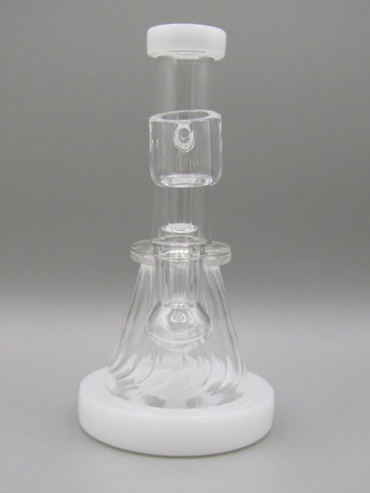 Front view 6" straight beaker rig with white color accents and ribbed glass.