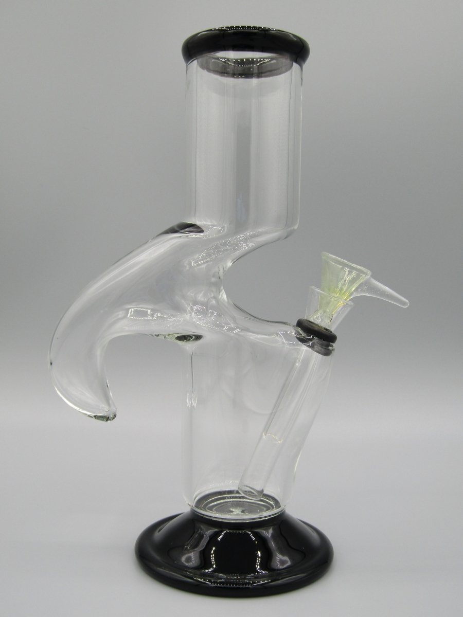 Right side view 9" hooked Z neck water pipe with ice catcher and black color accents.