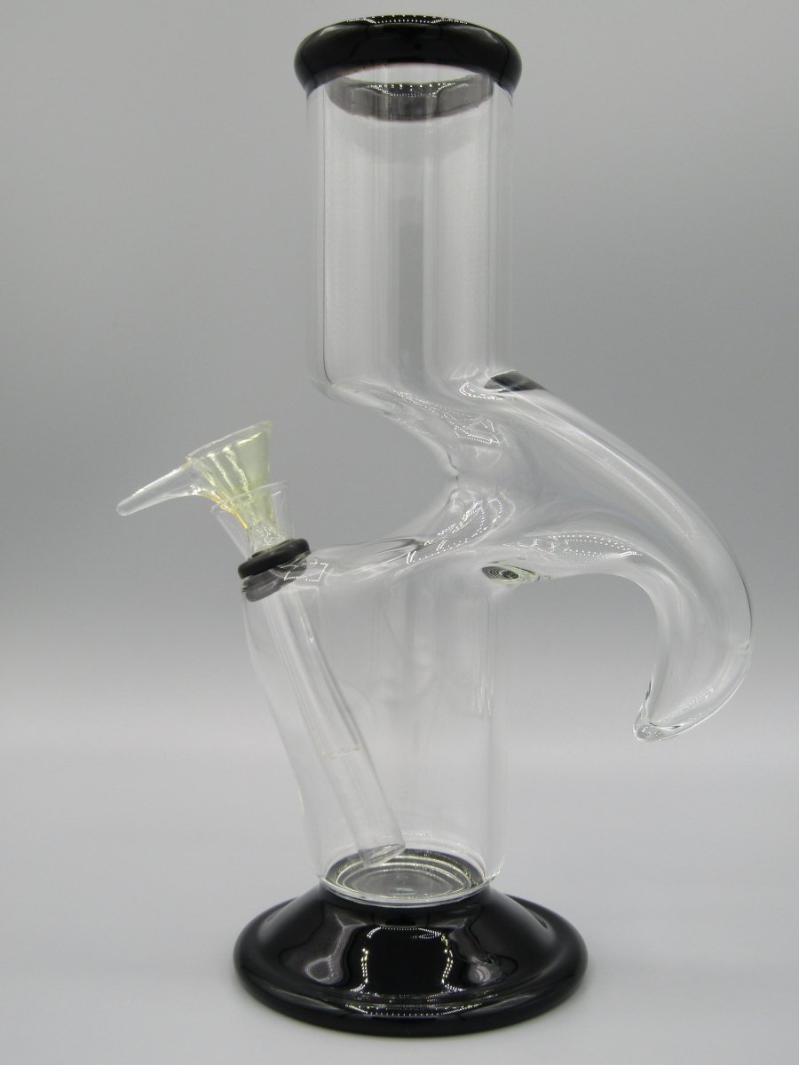 Left side view 9" hooked Z neck water pipe with ice catcher and black color accents.